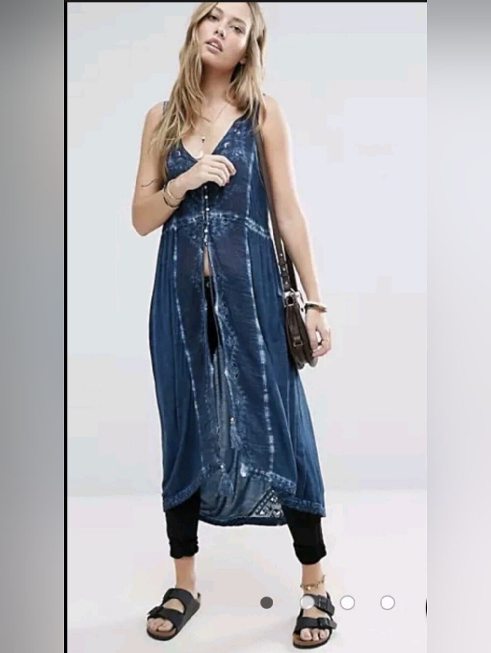 Free People Blue Rip Tide Sleeveless Loose Fit Tunic Maxi Dress Women's M